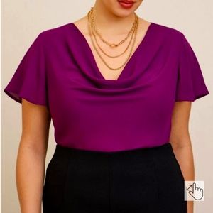 Georgette Cowl Neck Short Sleeve Blouse